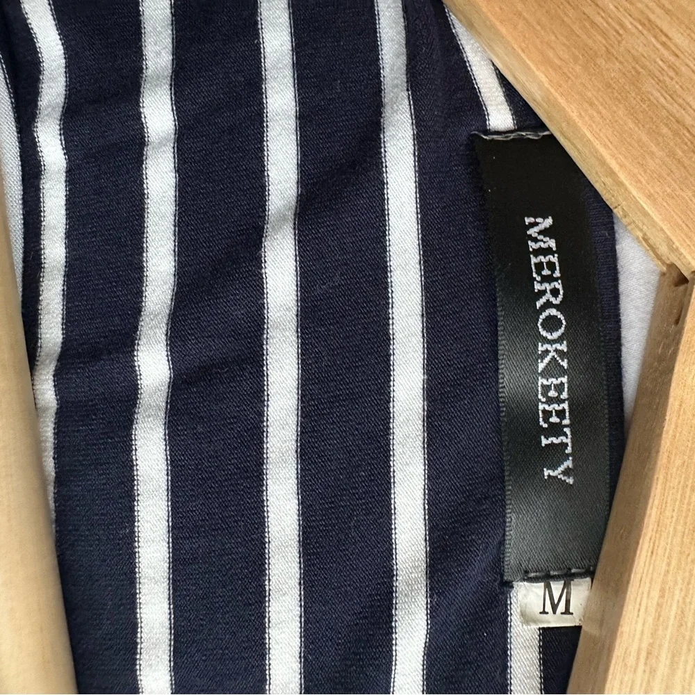Merokeety Navy Striped Midi Dress Blue White Size M - Picture 4 of 5